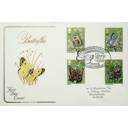 1981 Butterflies, Large Blue, Quorn Loughborough Postmark, Cotswold FDC