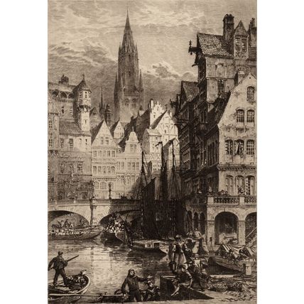 AN OLD HANSE-TOWN 1914 Axel Herman Haig ANTIQUE ETCHING