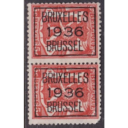 Belgium 1936 State Arms 5c Pair BRUSSELS PRECANCEL Mint Hung VGC