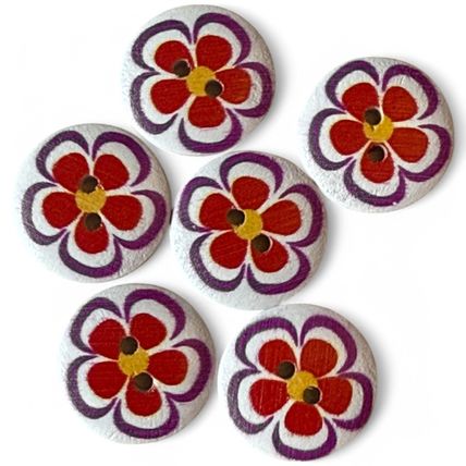 6 Pack 20mm Wooden Floral Buttons Flower Sewing Cardigan 2 Hole Crafts