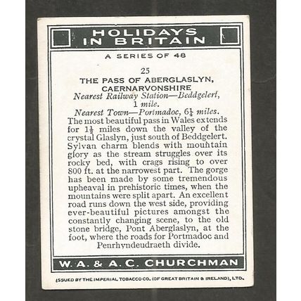 Churchman Holidays in Britain Map 1937 Wales #25 Aberglaslyn pass