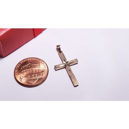 Estate 1" Star etched front and polished back 14Kt Y/Gold Cross Pendant #22066