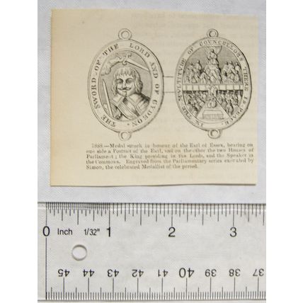 1860s engraving - Medal struck in jhonour of the Earl of Essex