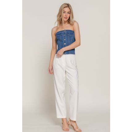 Button Down Placket Stretch Denim Tube Top