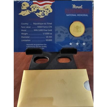 1/1000 Oz Gold Collectible MOUNT RUSHMORE Coin 3000 Francs Chad