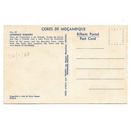 Postcard Mozambique Lourenço Marques Maputo quays & town Portuguese warship 1965