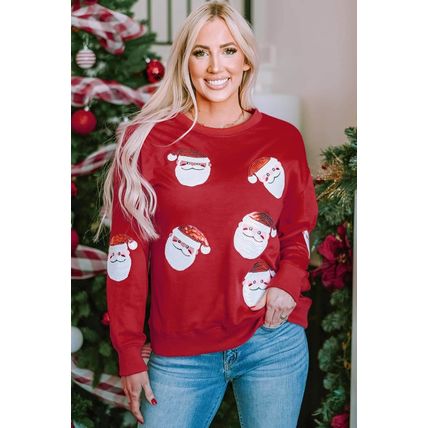 Fiery Red Santa Claus Sequin Graphic Sweatshirt