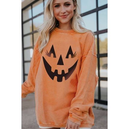 Orange Pumpkin Smile Face Graphic Sweatshirt