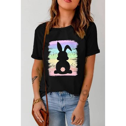 Black Rainbow Splash Easter Rabbit Graphic Tee