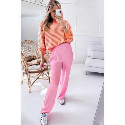 Russet Orange Drop Shoulder Crew Neck Loose Sweatshirt