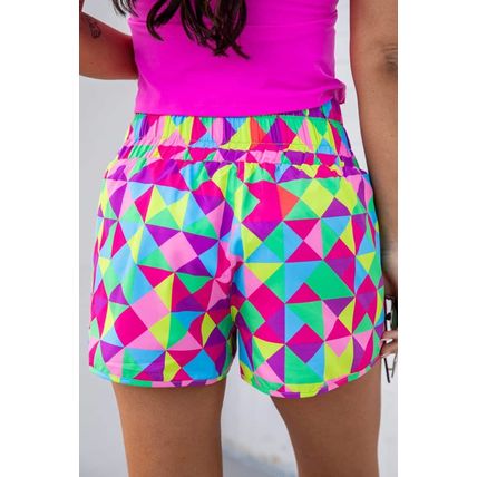 Multicolor Geometric High Waisted Athletic Shorts