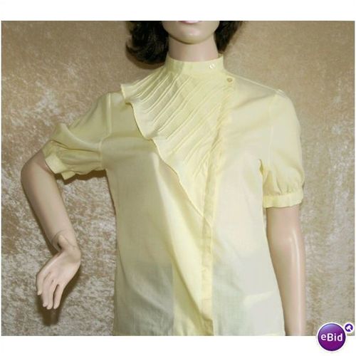 Vintage 1970 Yellow Pin Tuck Blouse Size 10 12 Womens