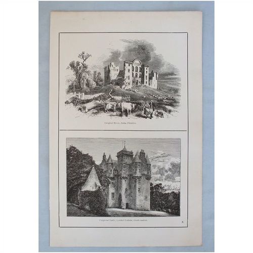 Antique Print - Fifeshire Craighall House / Aberdeenshire, Craigievar Castle