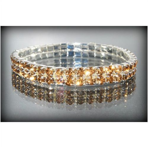 2 Row Wedding Party Champagne Rhinestone Stretch Bangle Bracelet Jewellery 1359