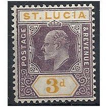 St Lucia 1902 SG61 3d Dull Purple & Yellow Mounted Mint .. .