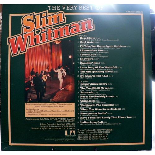 Slim Whitman - The Very Best Of - 20 super tracks 1975 - United Artists 29898