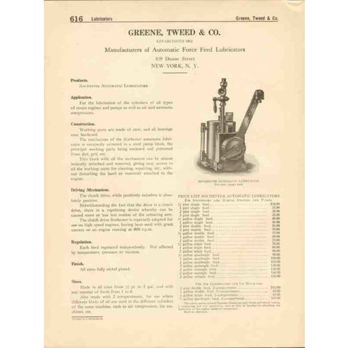 greene tweed company 1916 automatic lubricators vintage catalog