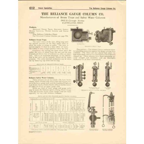 reliance gauge column company 1916 steam traps safety vintage catalog