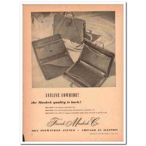 frank mashek company 1946 aniline cowhide leather cases vintage ad