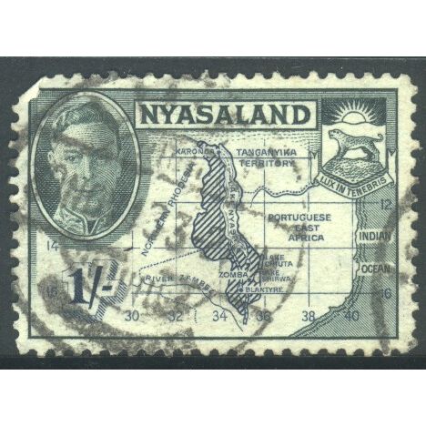 Nyasaland Protectorate 1945 - SG152 - 1/- blue/green - Map Of Nyasaland - used