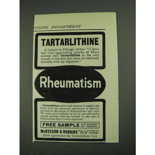 1908 McKesson & Robbins Tartarlithine Ad - NICE