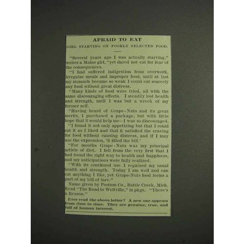 1914 Grape-Nuts Cereal Ad - Afraid to Eat