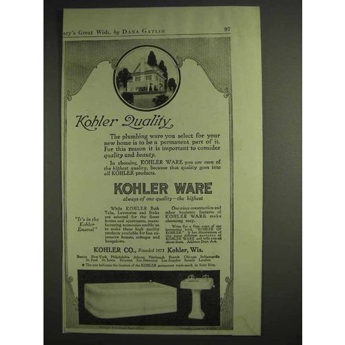 1917 Kohler Ware Ad - Quality - Bath Tub, Sink