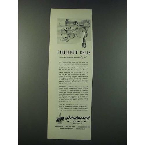 1947 Schulmerich Carillonic Bells Ad - Make The Loveliest Memorial of All