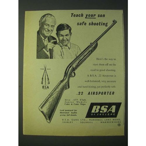 1958 BSA .22 Airsporter Rifle Ad - Teach your son safe shooting