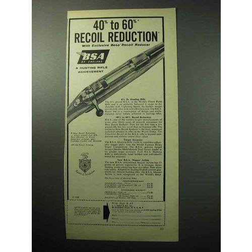 1958 BSA Rifle Ad - 40% to 60% Recoil Reduction