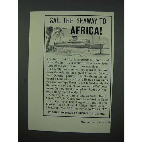 1960 Cunard / Union-Castle Cruise Ad - Seaway to Africa