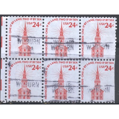 USA 1975 - SG1589 - 24c red on blue - Old North Church, Boston x 6 - used