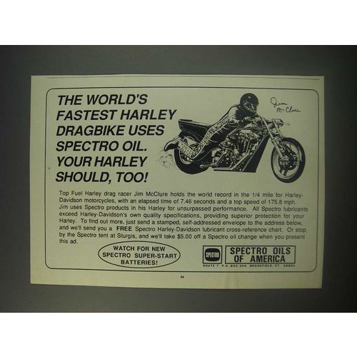 1990 Spectro Oils of America Ad - Jim McClure - The world's fastest Harley