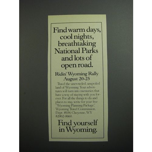1989 Wyoming Travel Commission Ad - Find warm days, cool nights