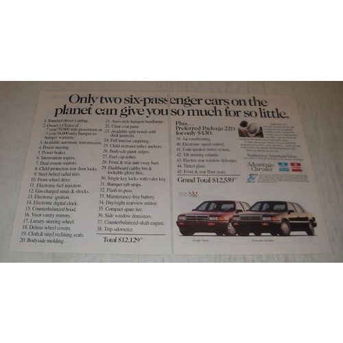 1991 Dodge Spirit and Plymouth Acclaim Ad - Only two cars on the Planet