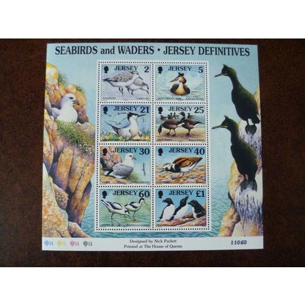Jersey 1997 Seabirds Razorbill miniature sheet mint stamps SGMS806 avocet grebe