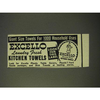 1950 Excello Laundry Fresh Kitchen Towels Ad - Giant size towels for household