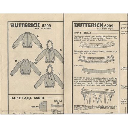 Butterick 6209 Sewing Pattern Mens Jackets Size 40 42 44 (46) Ca. 1980s Used