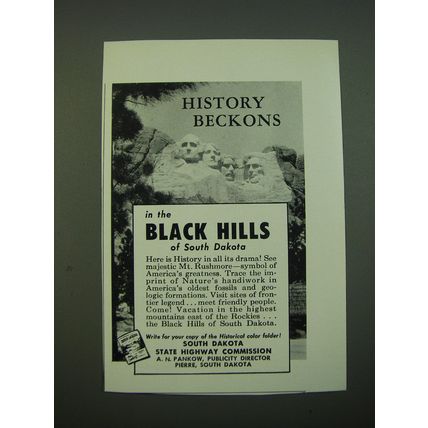 1956 South Dakota State Highway Commission Ad - History Beckons