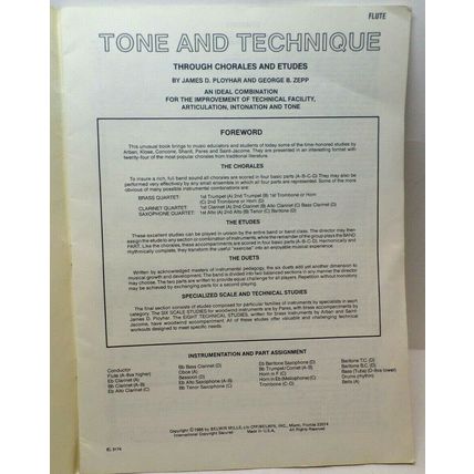 Flute "Tone and Technique" Music Book 1985 "Through Chorales & Etudes" (K10L)