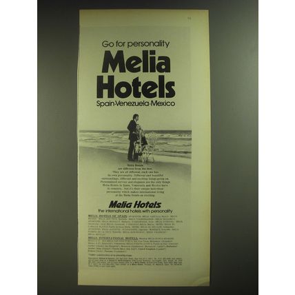 1974 Melia Hotels Ad - Go for personality Melia Hotels Spain-Venezuela-Mexico