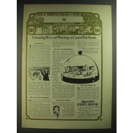 1974 Marriott's Essex House Ad - Unwinding, Wives and Watching on Central Park
