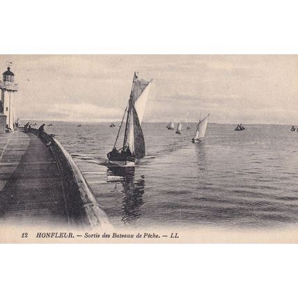 Honfleur French Fishing Boats Trestor Des Artistes Postmark Old Postcard