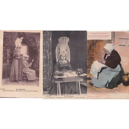 Normandie Bonnett Coiffeur Sewing Needlework Costume 3x French Postcard s