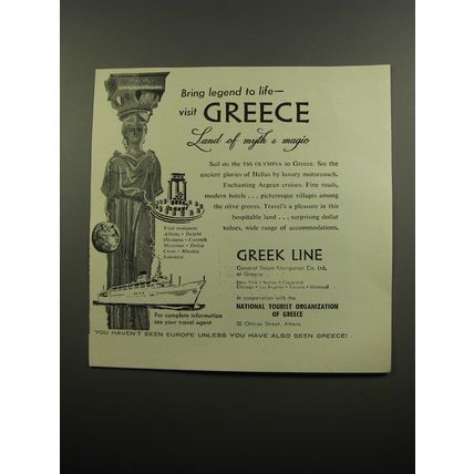 1955 Greek Line Cruise Ad - Bring legend to life