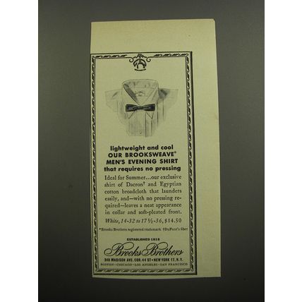 1955 Brooks Brothers Men's Evening Shirt Ad - Lightweight and cool