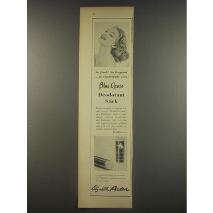 1956 Elizabeth Arden Blue Grass Deodorant Stick Ad - So fresh! So fragrant
