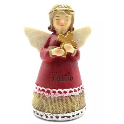Faith Angel Figurine Holding a Gold Cross Ornament Christianity Jesus Home Decor