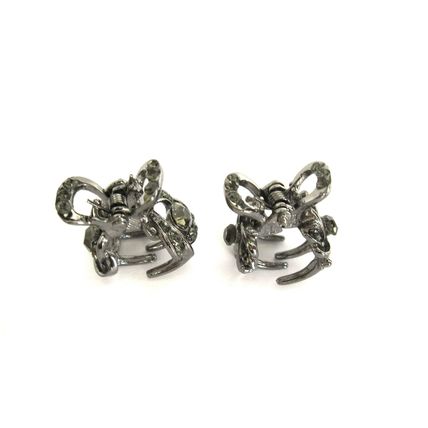 Small tiny dark silver metal hair claw clip with gray crystals
