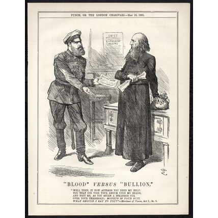 BLOOD VERSUS BULLION 1891 Sir John Tenniel - Tsar Alexander III PUNCH CARTOON